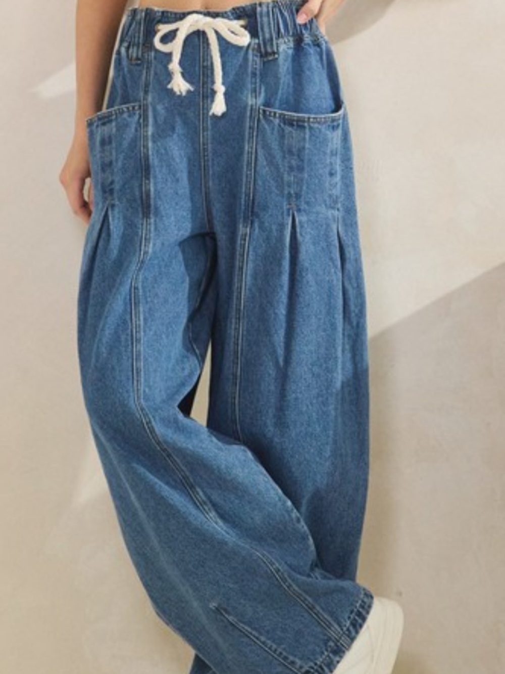 Sage + Fig High-Rise Wide-Leg Denim Trousers in Medium Blue